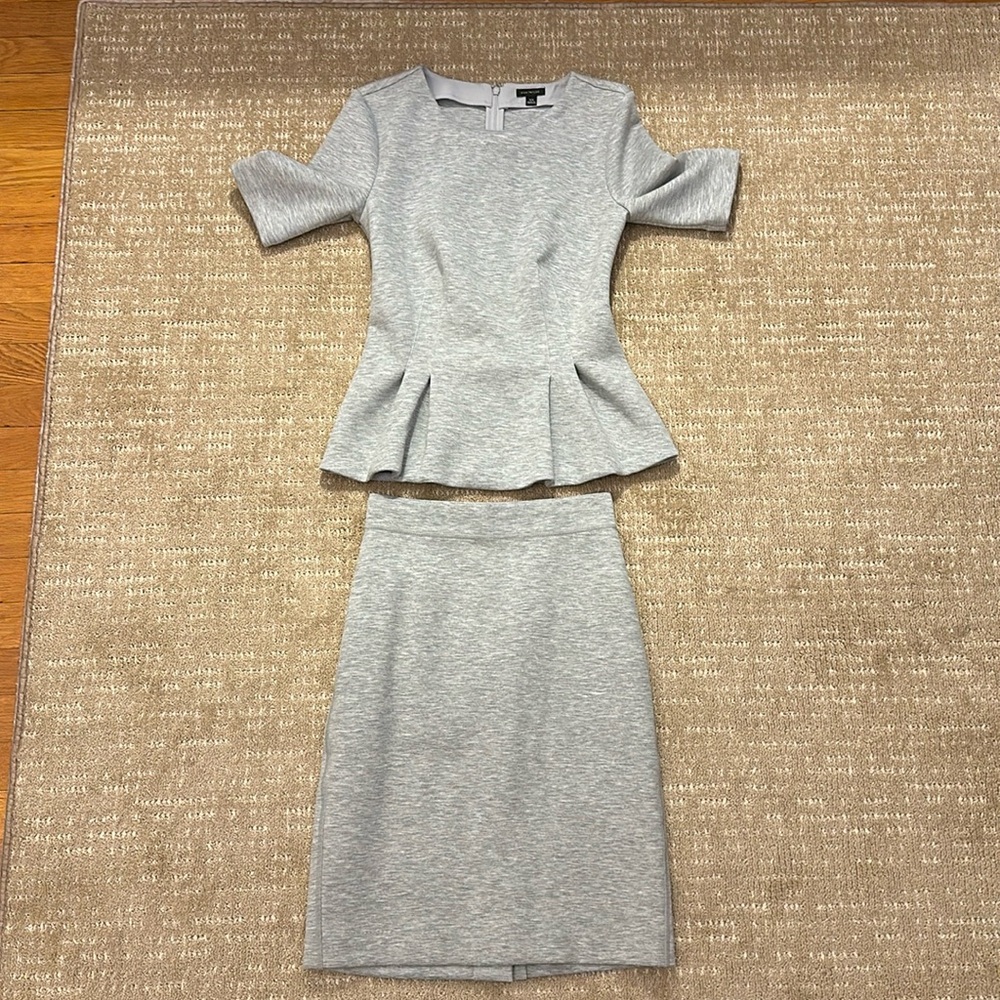 Ann Taylor SP Heather Grey Peplum Top and Pencil Skirt